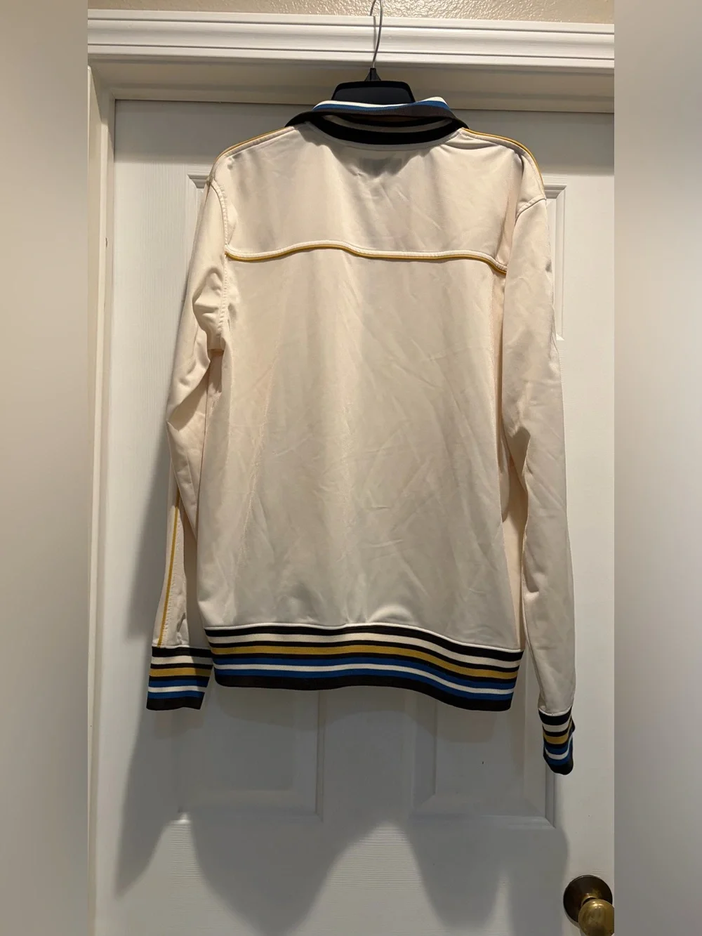 Eighty Eight Cream Track Jacket with Blue, Navy & Gold Stripe Trim